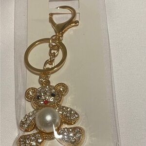 Gold Teddy Bear Purse Charm with Crystals